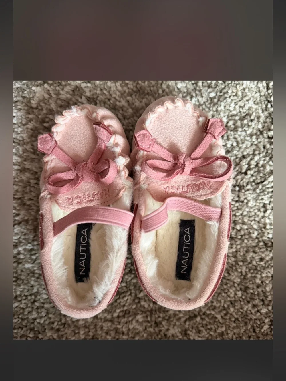 Nautica Baby/Toddler Pink Plush Moccasin Slippers with Bow